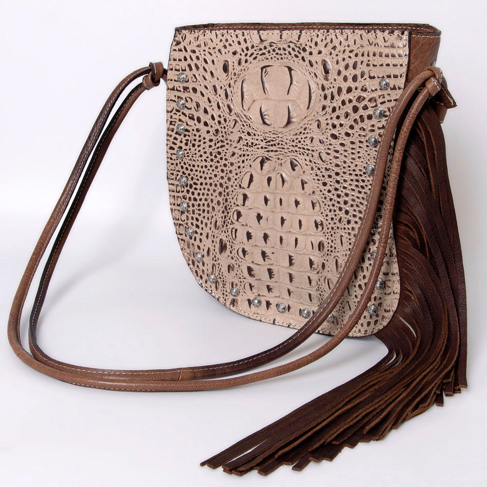 ADBG977 American Darling Fringed Western Leather Tote Bag - Crocodile Embossed