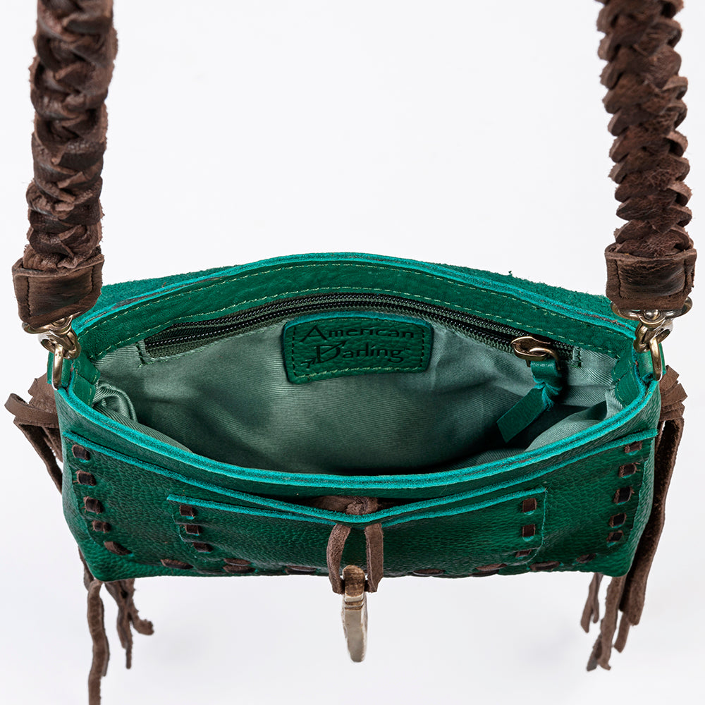 ADBGM255 Leather Western Crossbody Bag - Fringe Purse with Horn Toggle & Braided Strap