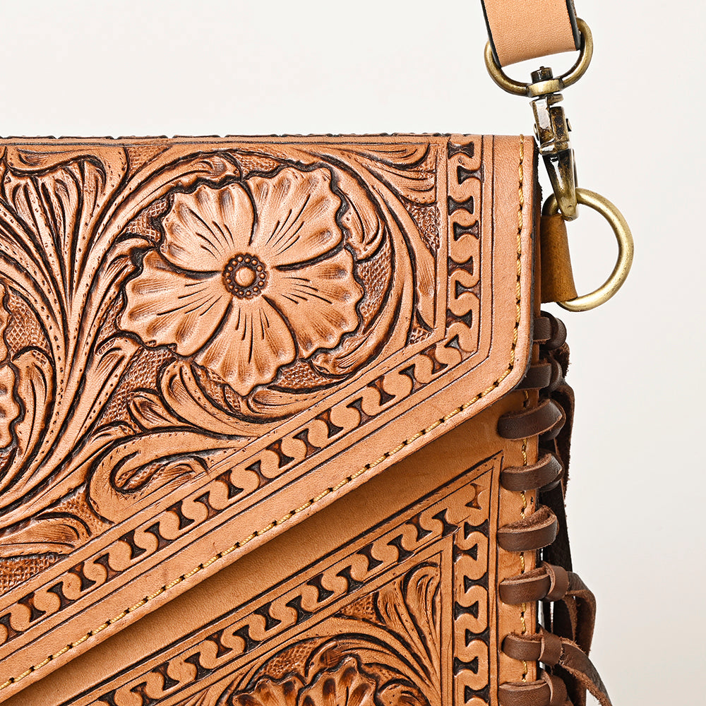 ADBGF105 Envelope-Style Genuine Leather Western Bag with Fringe & Floral Tooling