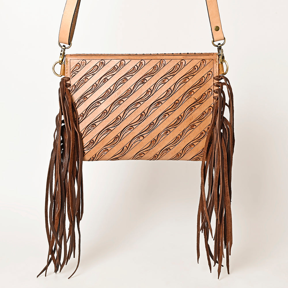 ADBGF105 Envelope-Style Genuine Leather Western Bag with Fringe & Floral Tooling