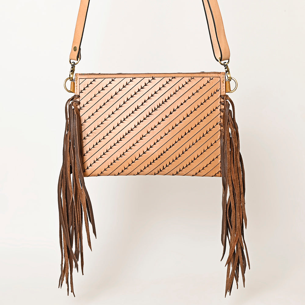 ADBGF105 Envelope-Style Genuine Leather Western Bag with Fringe & Floral Tooling