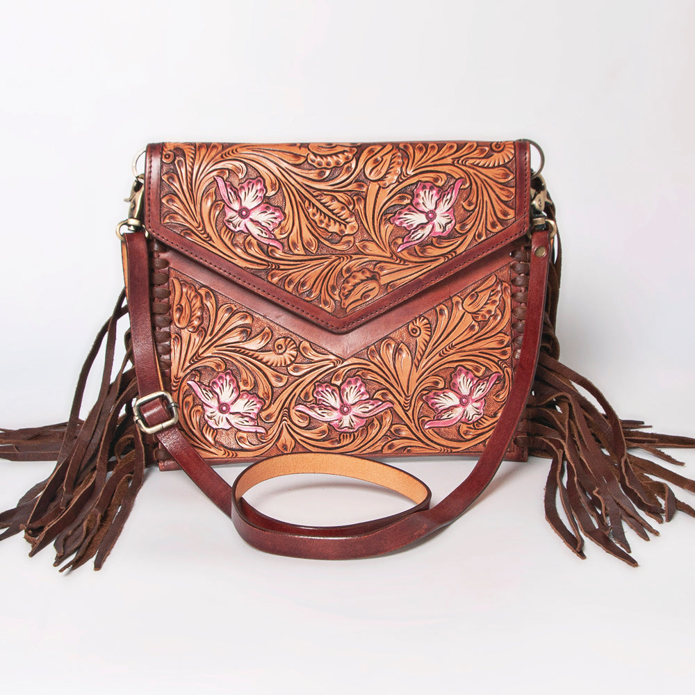 ADBGF105 Envelope-Style Genuine Leather Western Bag with Fringe & Floral Tooling