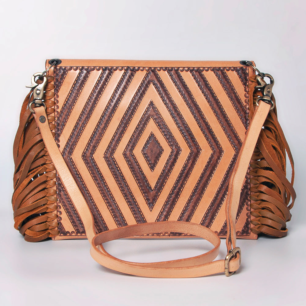 ADBGF105 Envelope-Style Genuine Leather Western Bag with Fringe & Floral Tooling