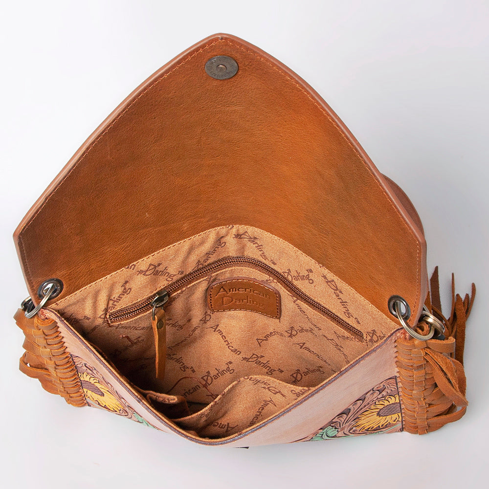 ADBGF105 Envelope-Style Genuine Leather Western Bag with Fringe & Floral Tooling
