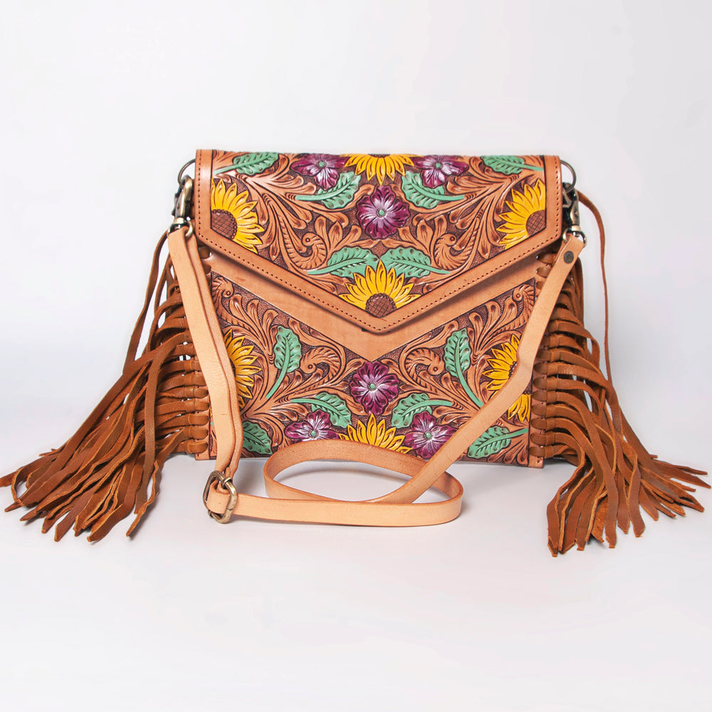ADBGF105 Envelope-Style Genuine Leather Western Bag with Fringe & Floral Tooling