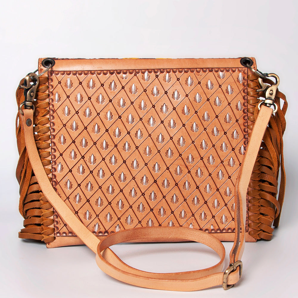 ADBGF105 Envelope-Style Genuine Leather Western Bag with Fringe & Floral Tooling