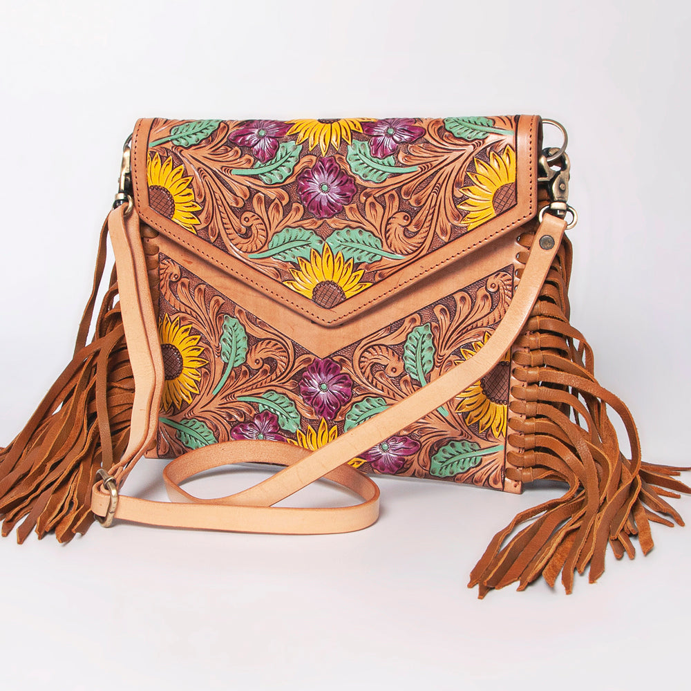 ADBGF105 Envelope-Style Genuine Leather Western Bag with Fringe & Floral Tooling