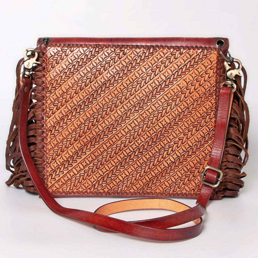 ADBGF105 Envelope-Style Genuine Leather Western Bag with Fringe & Floral Tooling