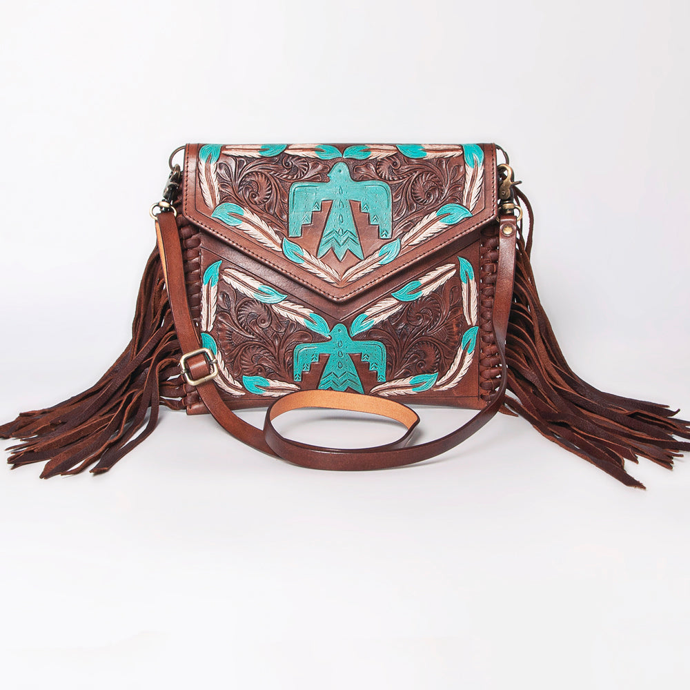 ADBGF105 Envelope-Style Genuine Leather Western Bag with Fringe & Floral Tooling
