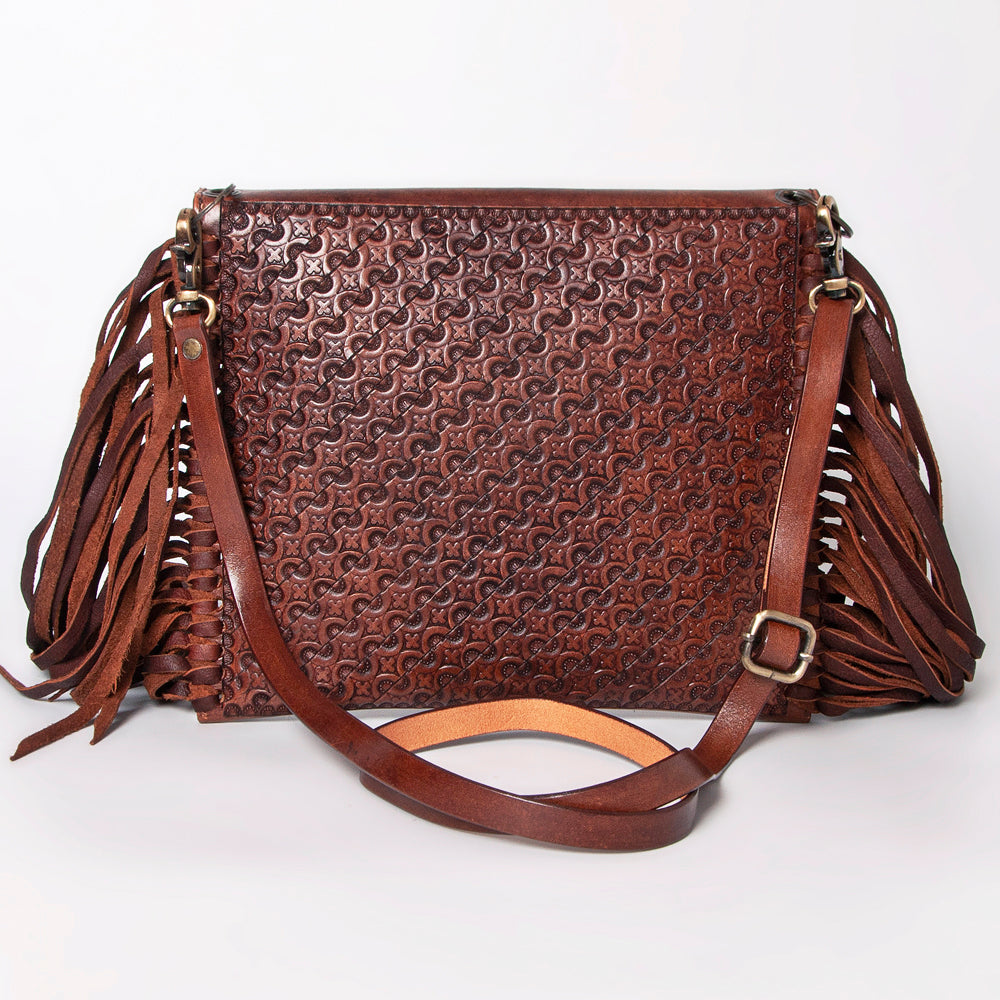 ADBGF105 Envelope-Style Genuine Leather Western Bag with Fringe & Floral Tooling