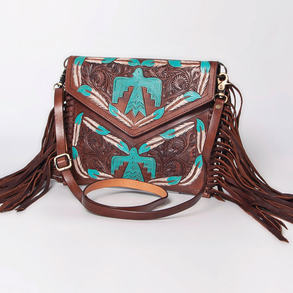 ADBGF105 Envelope-Style Genuine Leather Western Bag with Fringe & Floral Tooling