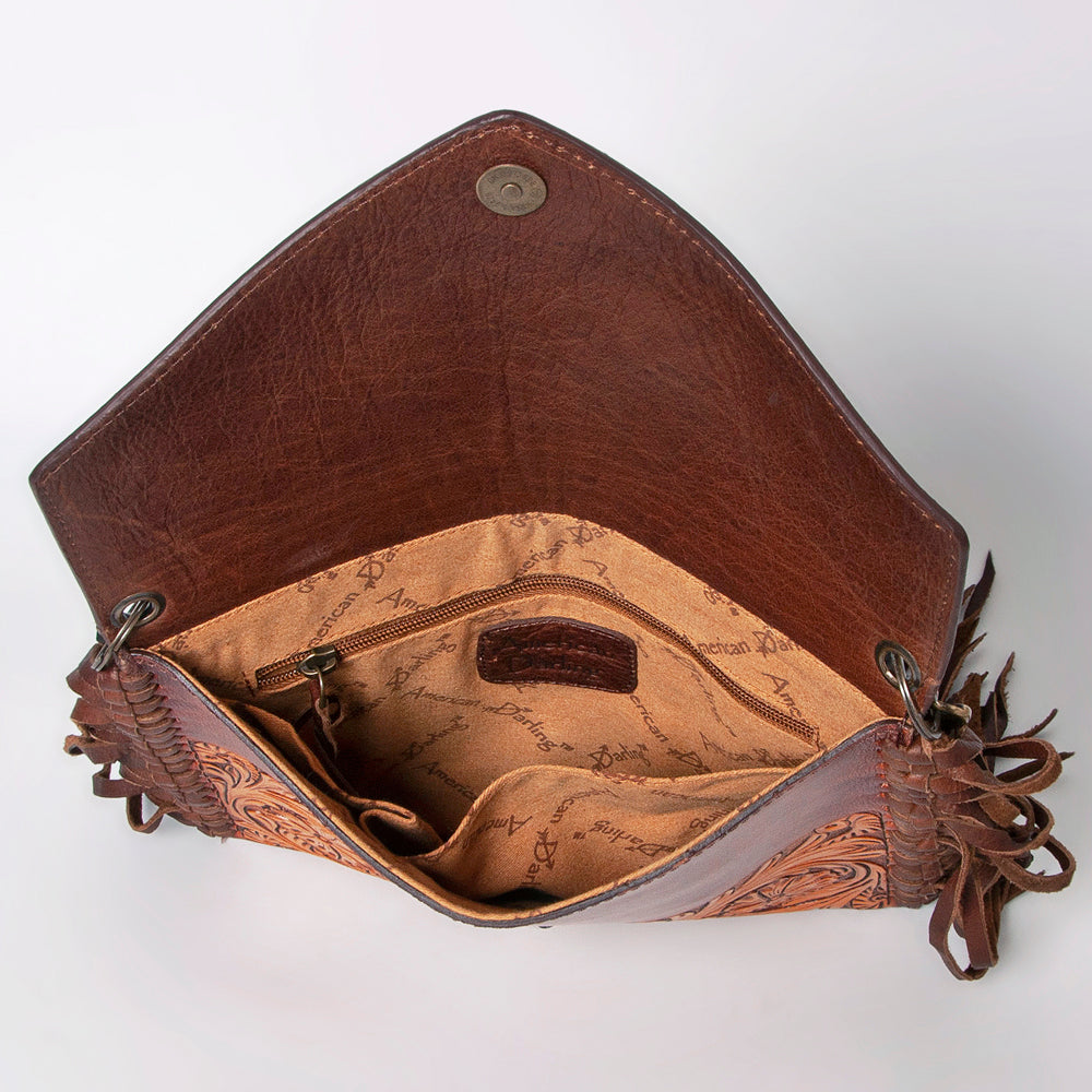 ADBGF105 Envelope-Style Genuine Leather Western Bag with Fringe & Floral Tooling