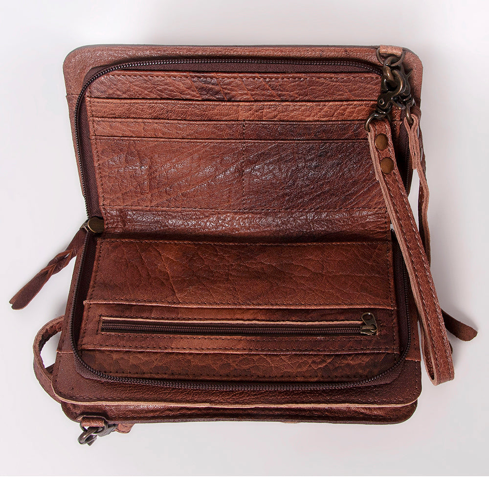 ADBG808 American Darling Hand Tooled Leather Cross body Bag with Woven Saddle Blanket