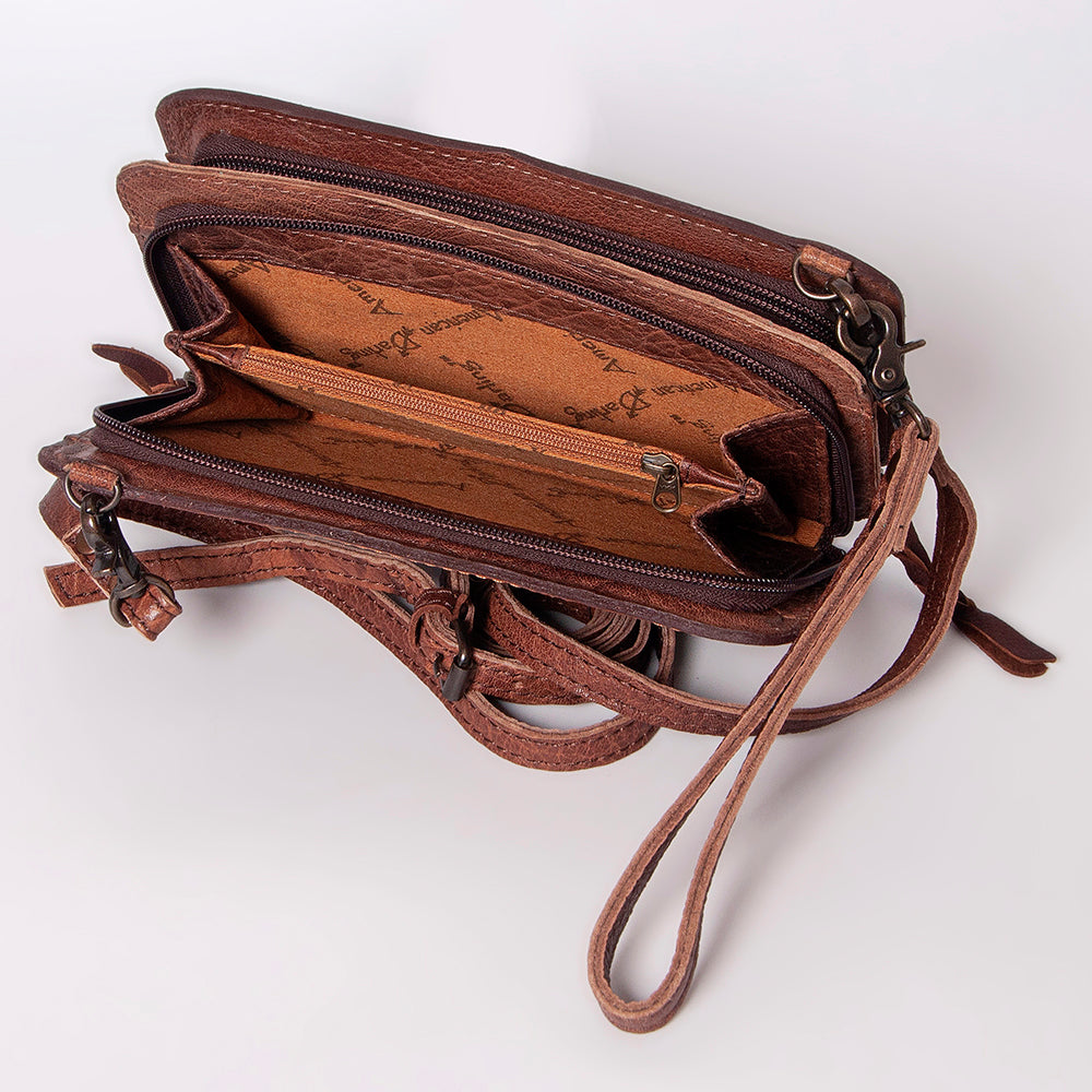 ADBG808 American Darling Hand Tooled Leather Cross body Bag with Woven Saddle Blanket
