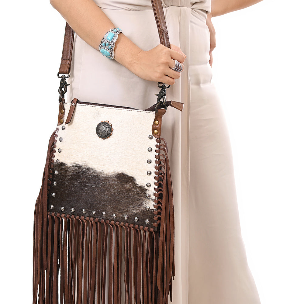 ADBG981 Hair-On Cowhide Leather Crossbody Fringe Bag Western Handcrafted by American Darling