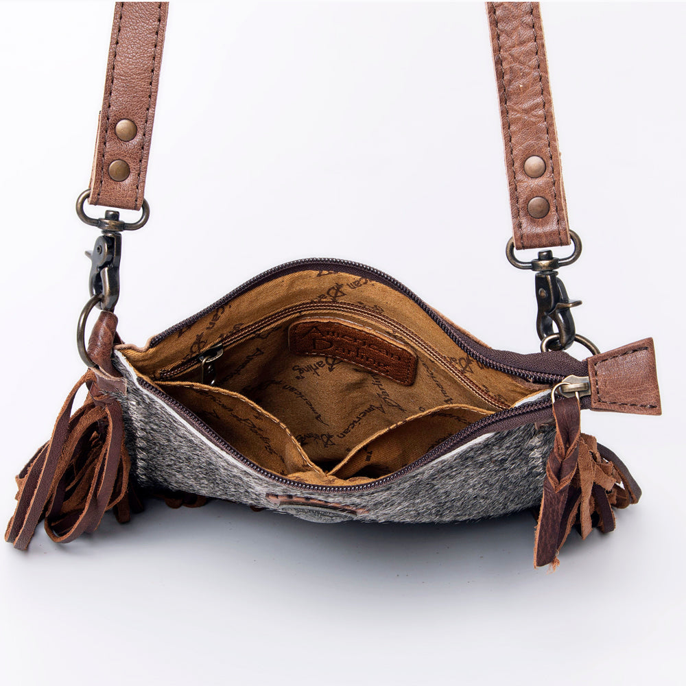 ADBG981 Hair-On Cowhide Leather Crossbody Fringe Bag Western Handcrafted by American Darling