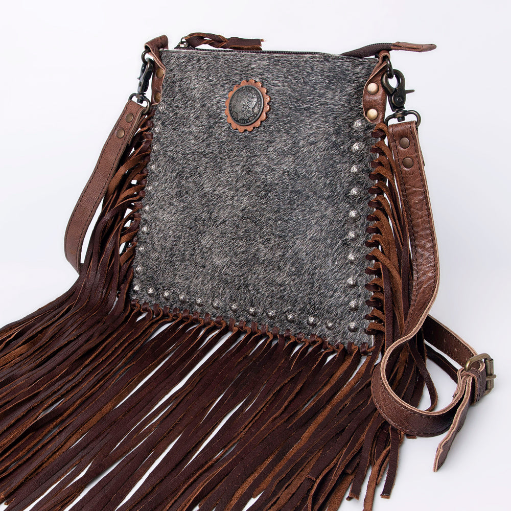 ADBG981 Hair-On Cowhide Leather Crossbody Fringe Bag Western Handcrafted by American Darling
