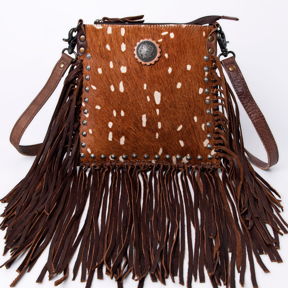 ADBG981 Hair-On Cowhide Leather Crossbody Fringe Bag Western Handcrafted by American Darling