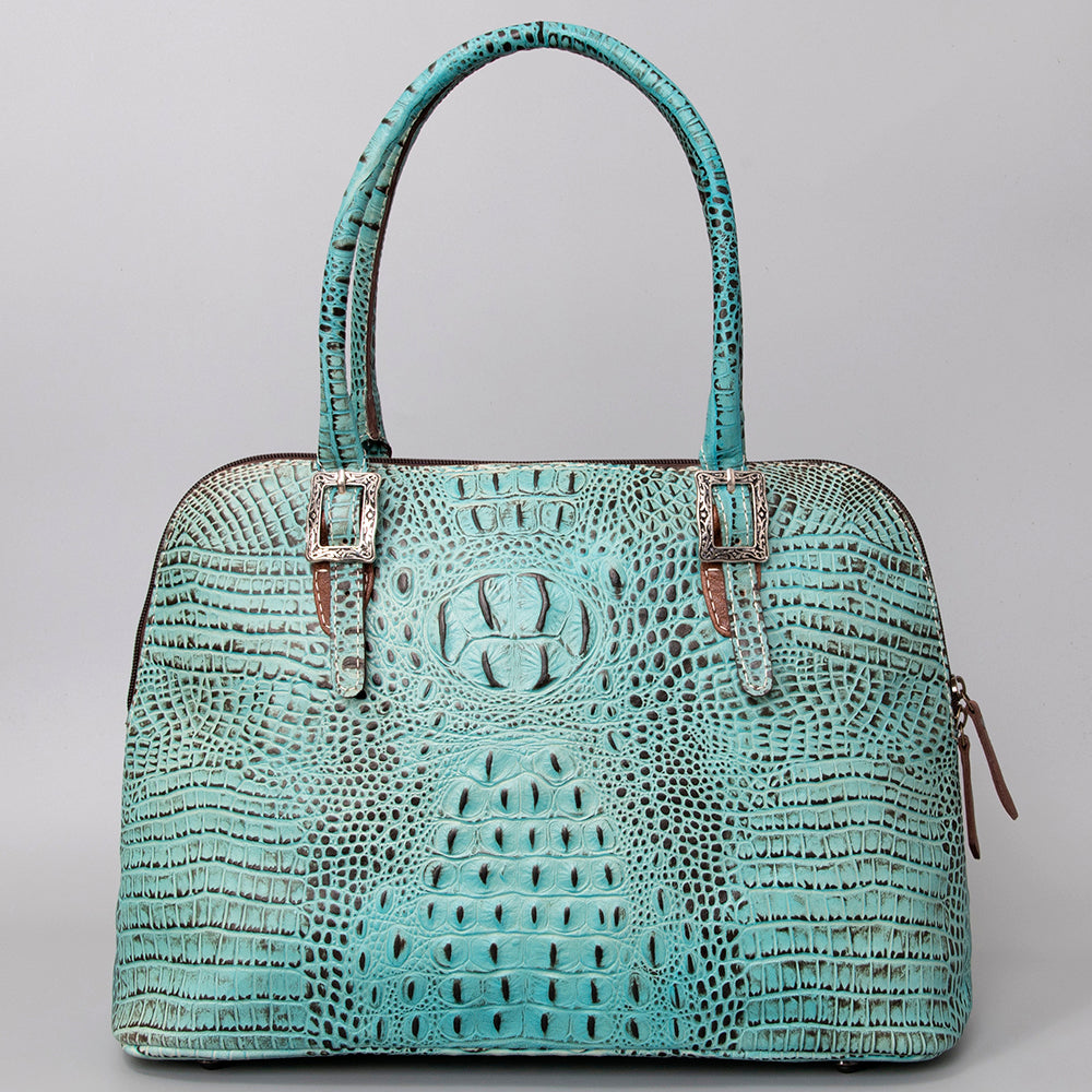 LC-ADBG986 Turquoise Croc Embossed Leather Western Tote Bag Structured Handbag by American Darling