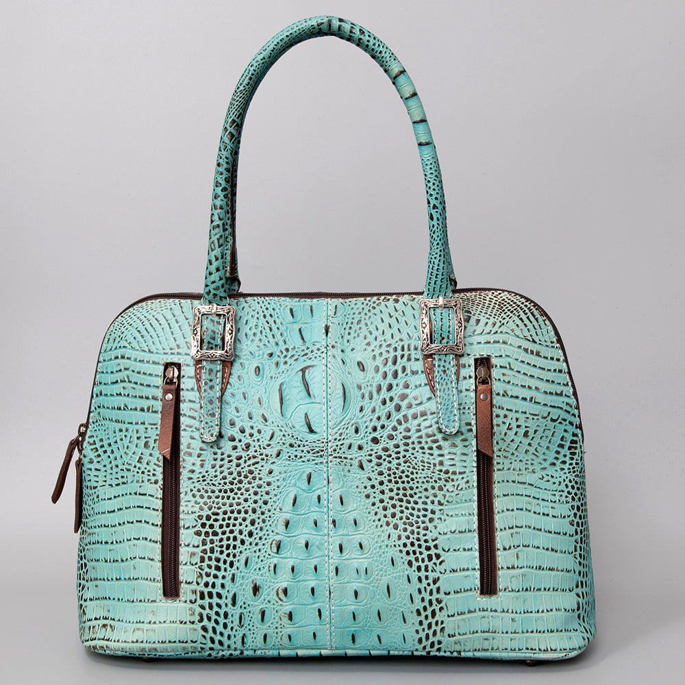 LC-ADBG986 Turquoise Croc Embossed Leather Western Tote Bag Structured Handbag by American Darling