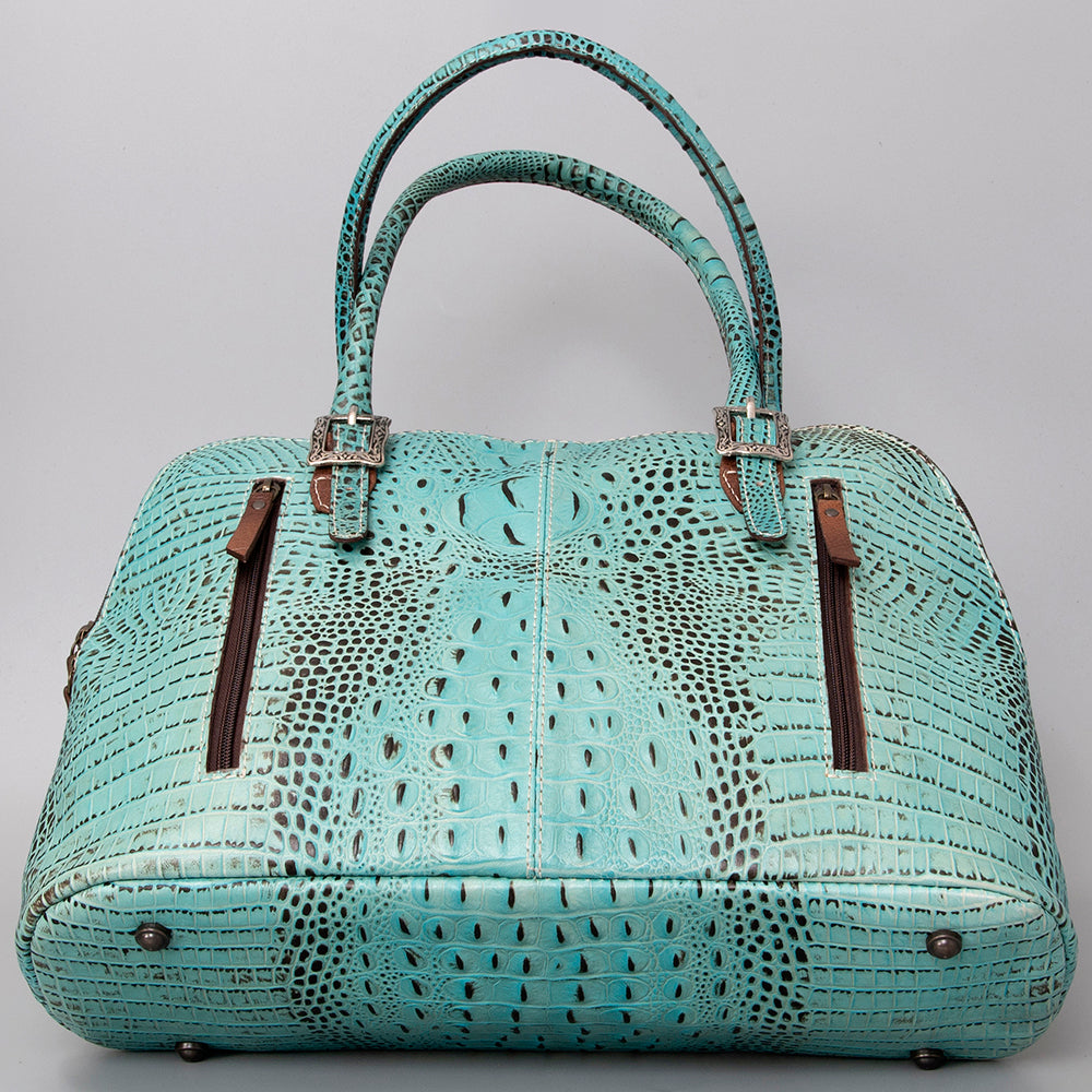 LC-ADBG986 Turquoise Croc Embossed Leather Western Tote Bag Structured Handbag by American Darling