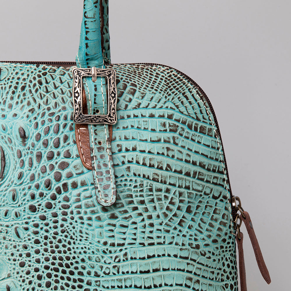 LC-ADBG986 Turquoise Croc Embossed Leather Western Tote Bag Structured Handbag by American Darling