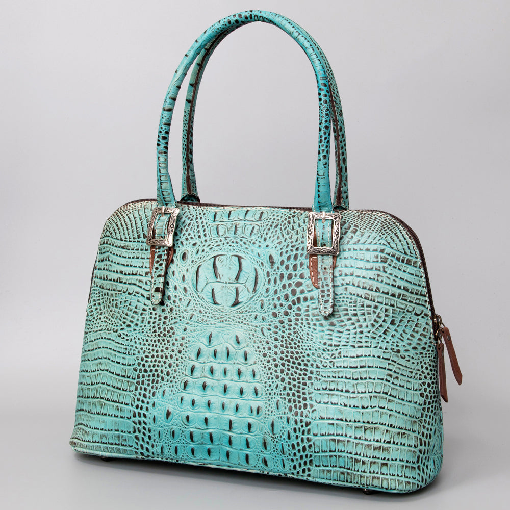 LC-ADBG986 Turquoise Croc Embossed Leather Western Tote Bag Structured Handbag by American Darling