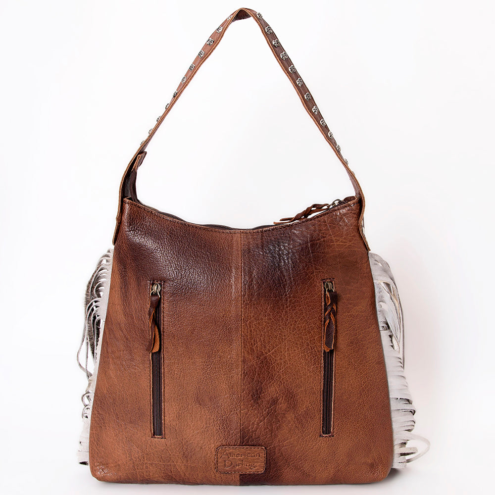 LC-ADBG990 Hair-On Cowhide Leather Shoulder Bag with Turquoise Accent & Fringe American Darling