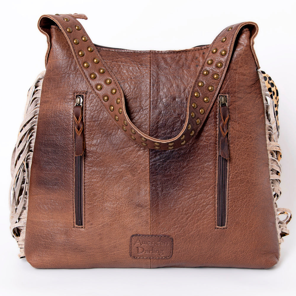 LC-ADBG990 Hair-On Cowhide Leather Shoulder Bag with Turquoise Accent & Fringe American Darling