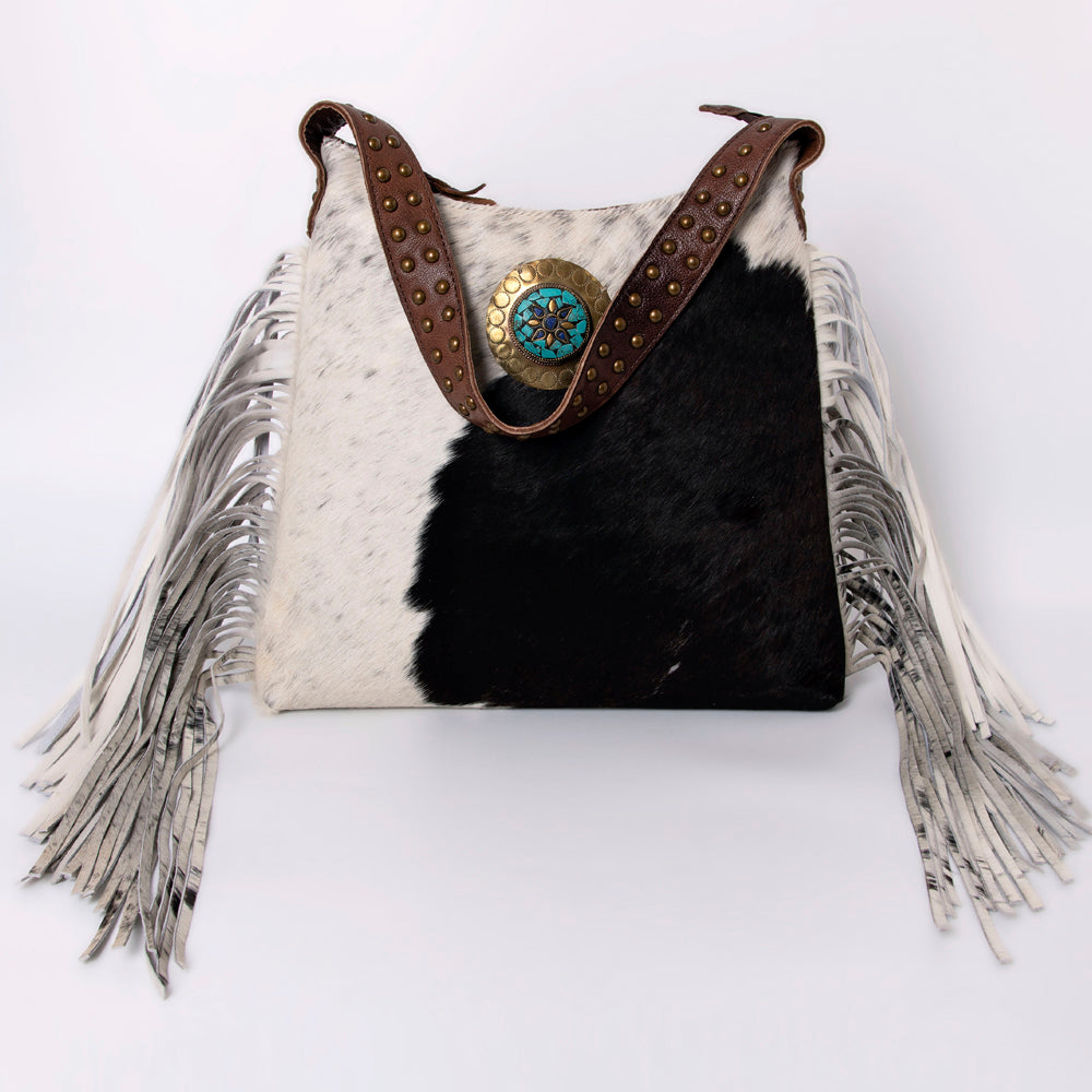 LC-ADBG990 Hair-On Cowhide Leather Shoulder Bag with Turquoise Accent & Fringe American Darling