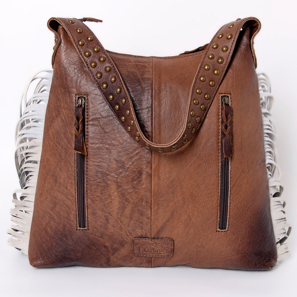 LC-ADBG990 Hair-On Cowhide Leather Shoulder Bag with Turquoise Accent & Fringe American Darling