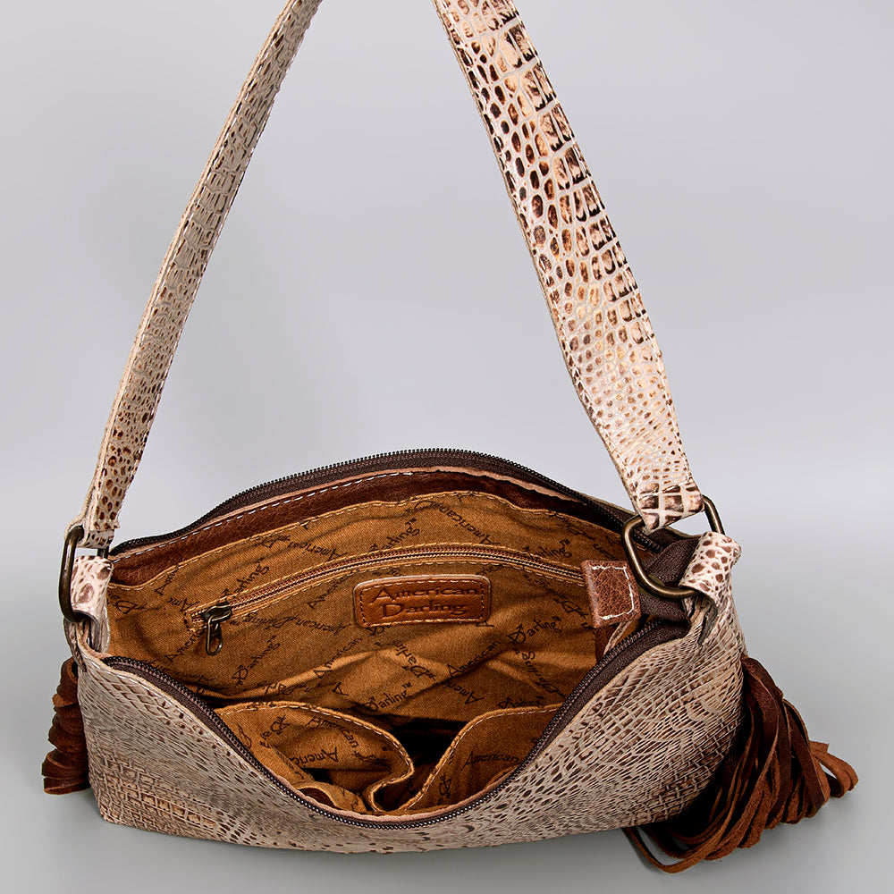 LC-ADBG992 Crocodile Embossed Leather Shoulder Bag with Western Fringe American Darling Handmade