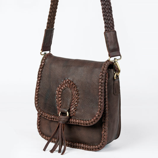 ADBGM260 Braided Leather Crossbody Bag - Western Saddle Stitch Design