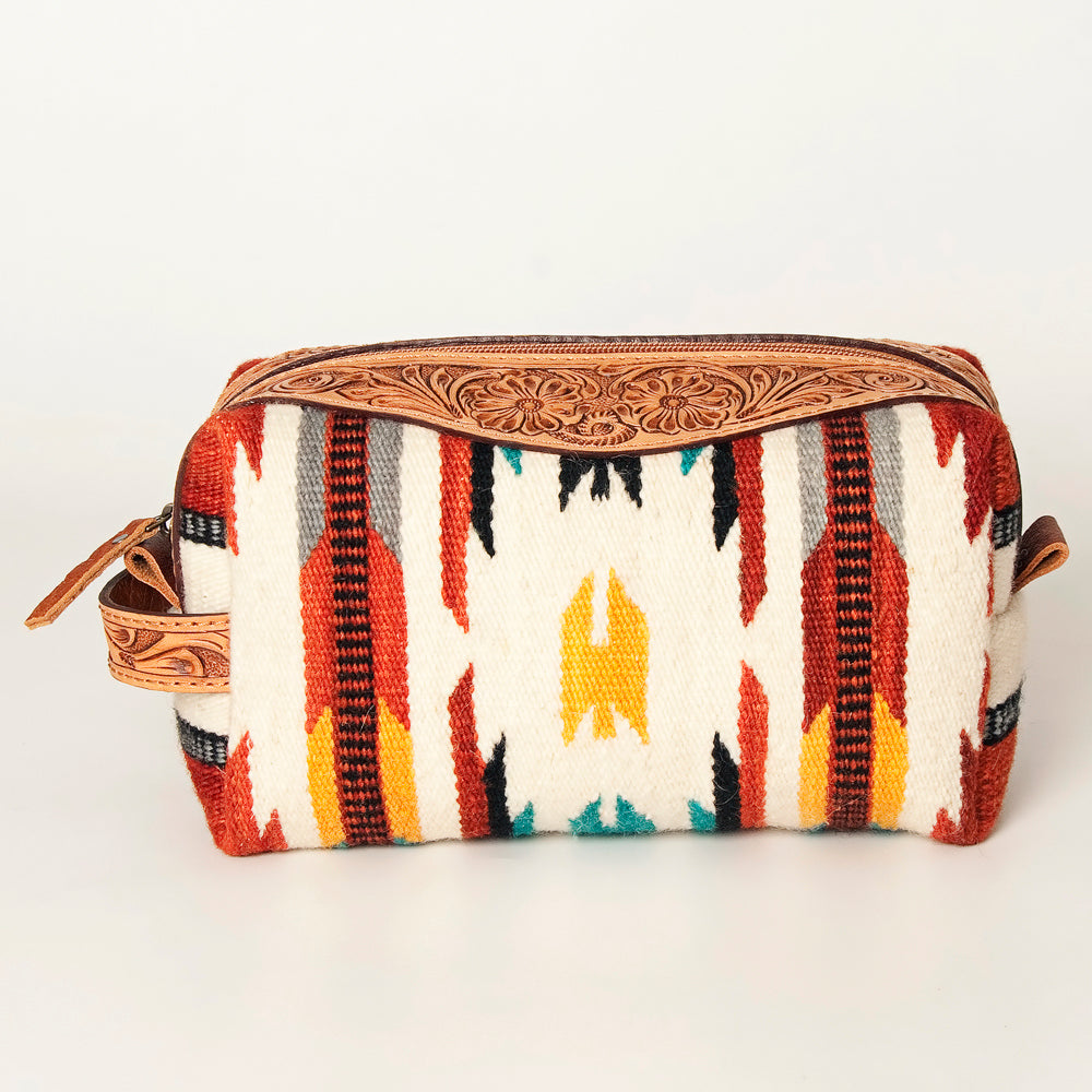 ADBG995 Western Saddle Blanket Toiletry Bag with Tooled Leather Trim American Darling Travel Case