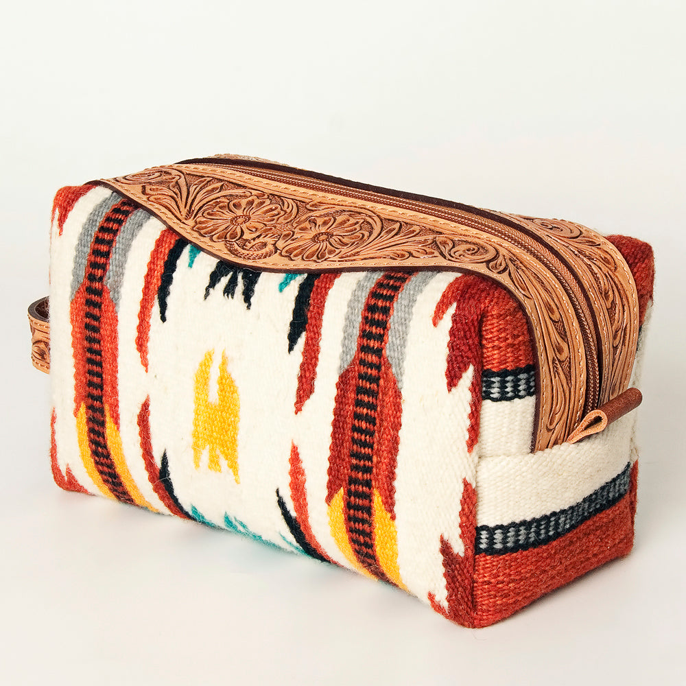 ADBG995 Western Saddle Blanket Toiletry Bag with Tooled Leather Trim American Darling Travel Case
