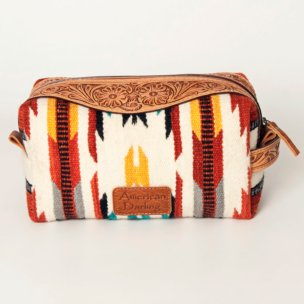 ADBG995 Western Saddle Blanket Toiletry Bag with Tooled Leather Trim American Darling Travel Case