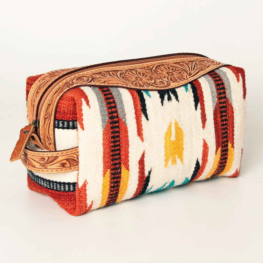 ADBG995 Western Saddle Blanket Toiletry Bag with Tooled Leather Trim American Darling Travel Case