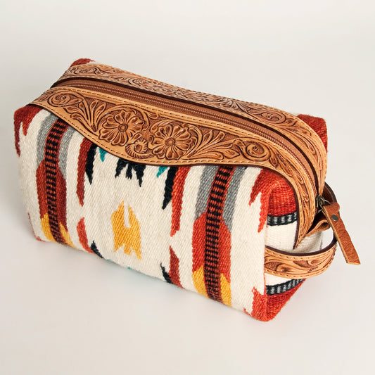 ADBG995 Western Saddle Blanket Toiletry Bag with Tooled Leather Trim American Darling Travel Case