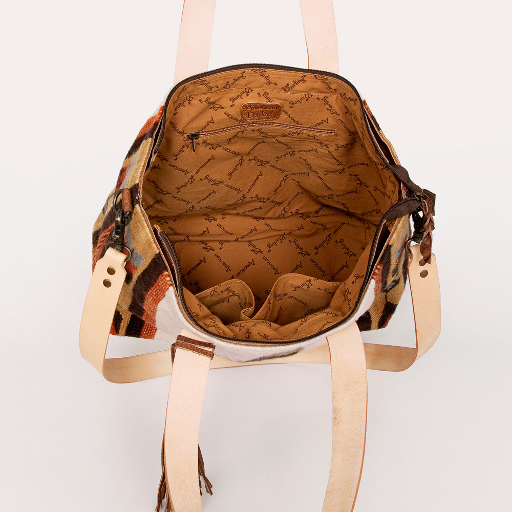 ADBG575 American Darling Western Woven Saddle Blanket & Tooled Leather Fringe Bag