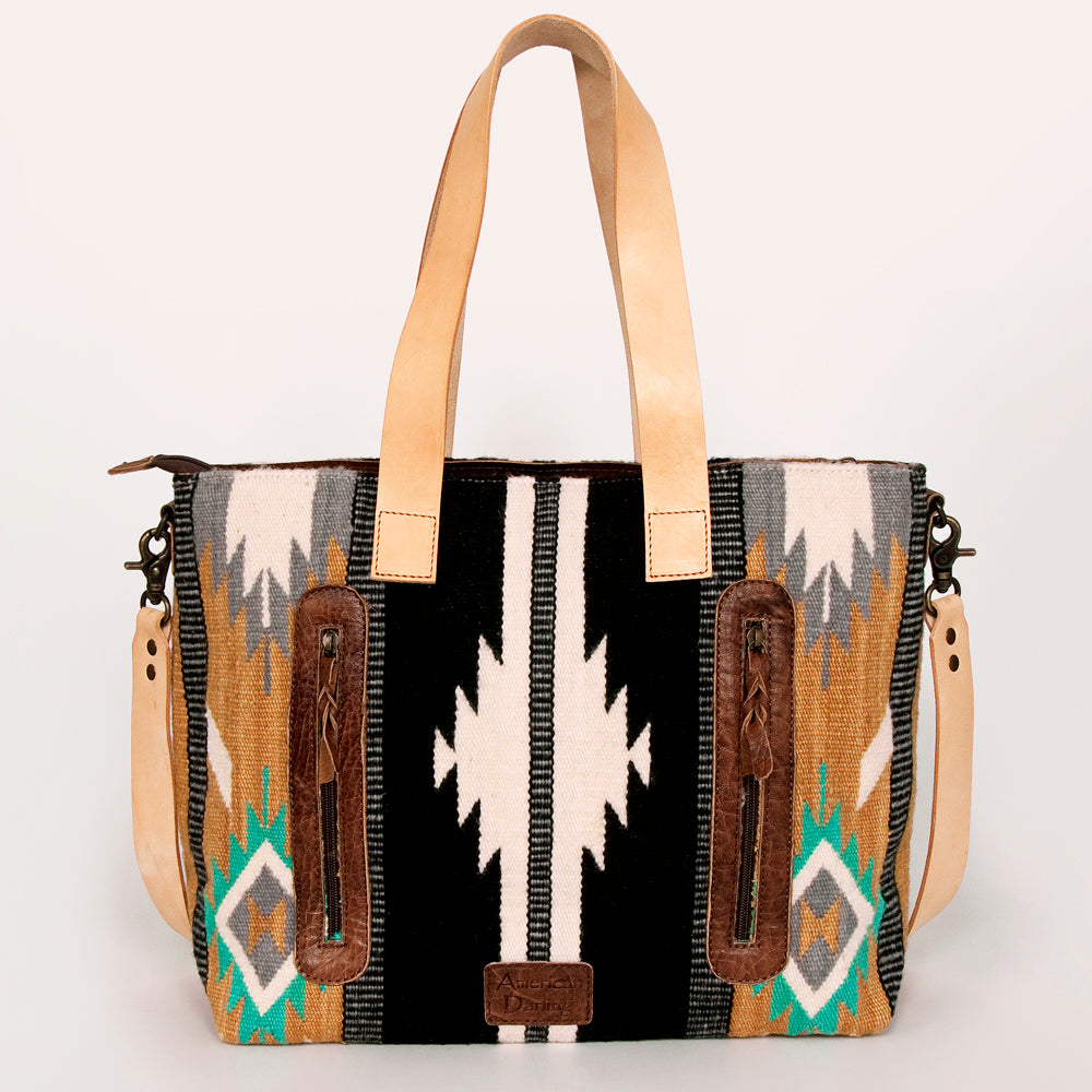 ADBG575 American Darling Western Woven Saddle Blanket & Tooled Leather Fringe Bag