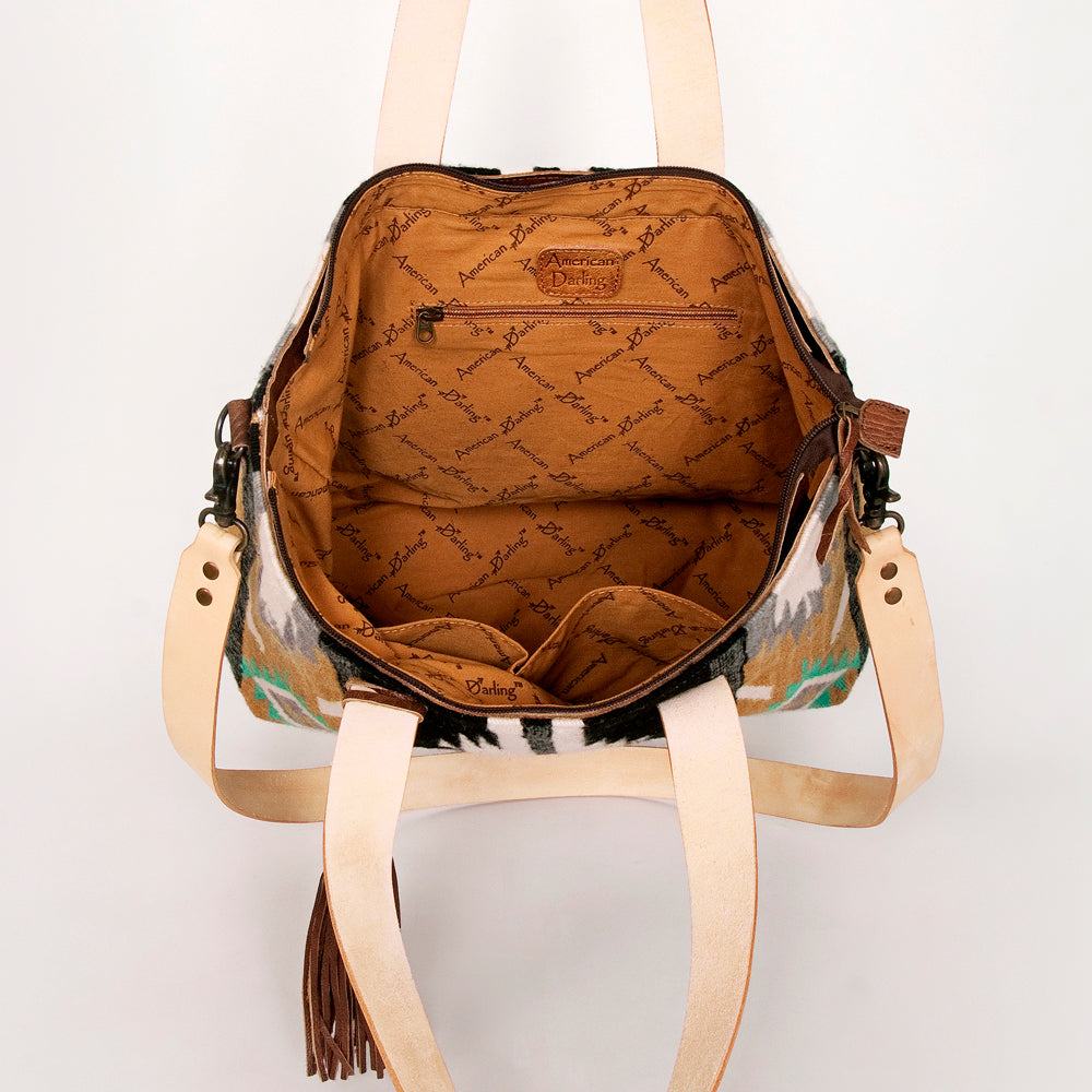 ADBG575 American Darling Western Woven Saddle Blanket & Tooled Leather Fringe Bag