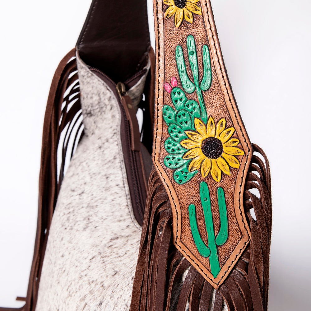 LC-ADBGA299 American Darling Hobo Bag Hair-On Leather with Floral Tooled Strap & Fringe