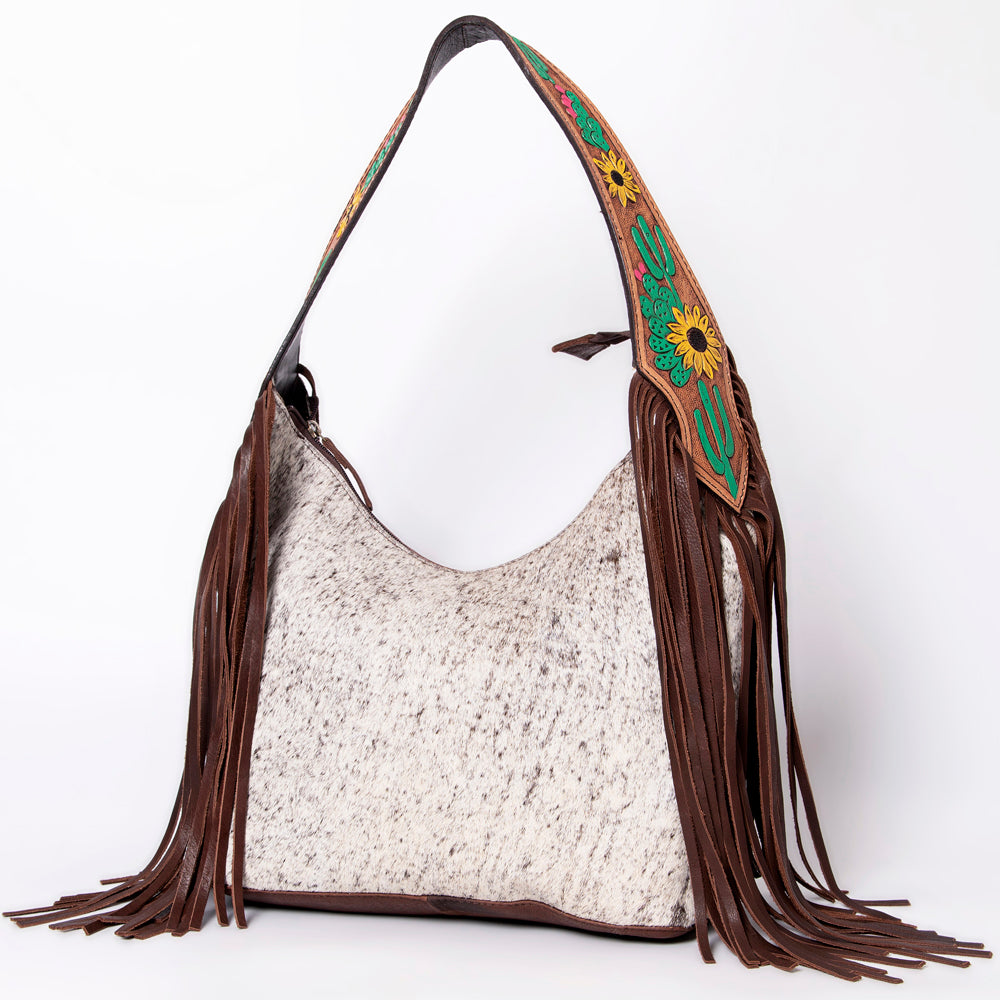 LC-ADBGA299 American Darling Hobo Bag Hair-On Leather with Floral Tooled Strap & Fringe
