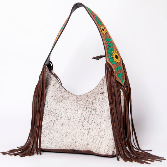 LC-ADBGA299 American Darling Hobo Bag Hair-On Leather with Floral Tooled Strap & Fringe