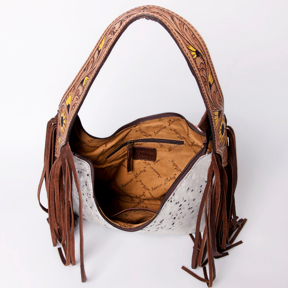 LC-ADBGA299 American Darling Hobo Bag Hair-On Leather with Floral Tooled Strap & Fringe