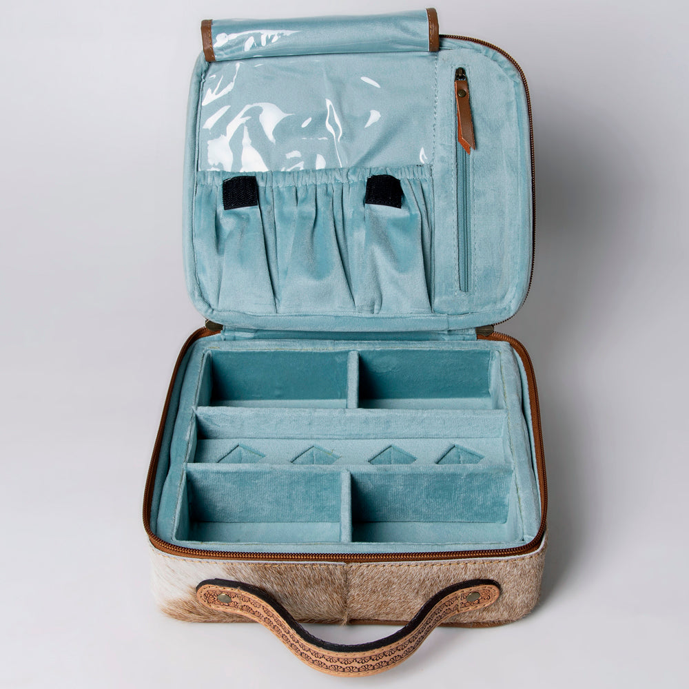 LC-ADBGA300 American Darling Jewelry Case Hair-On Cowhide with Tooled Floral Panel & Inlay