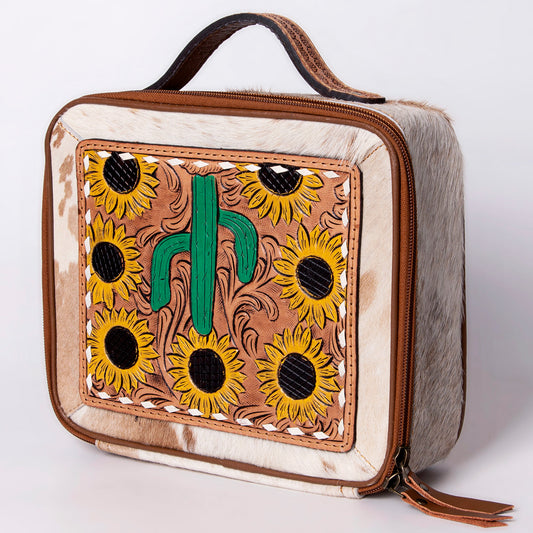 LC-ADBGA300 American Darling Jewelry Case Hair-On Cowhide with Tooled Floral Panel & Inlay