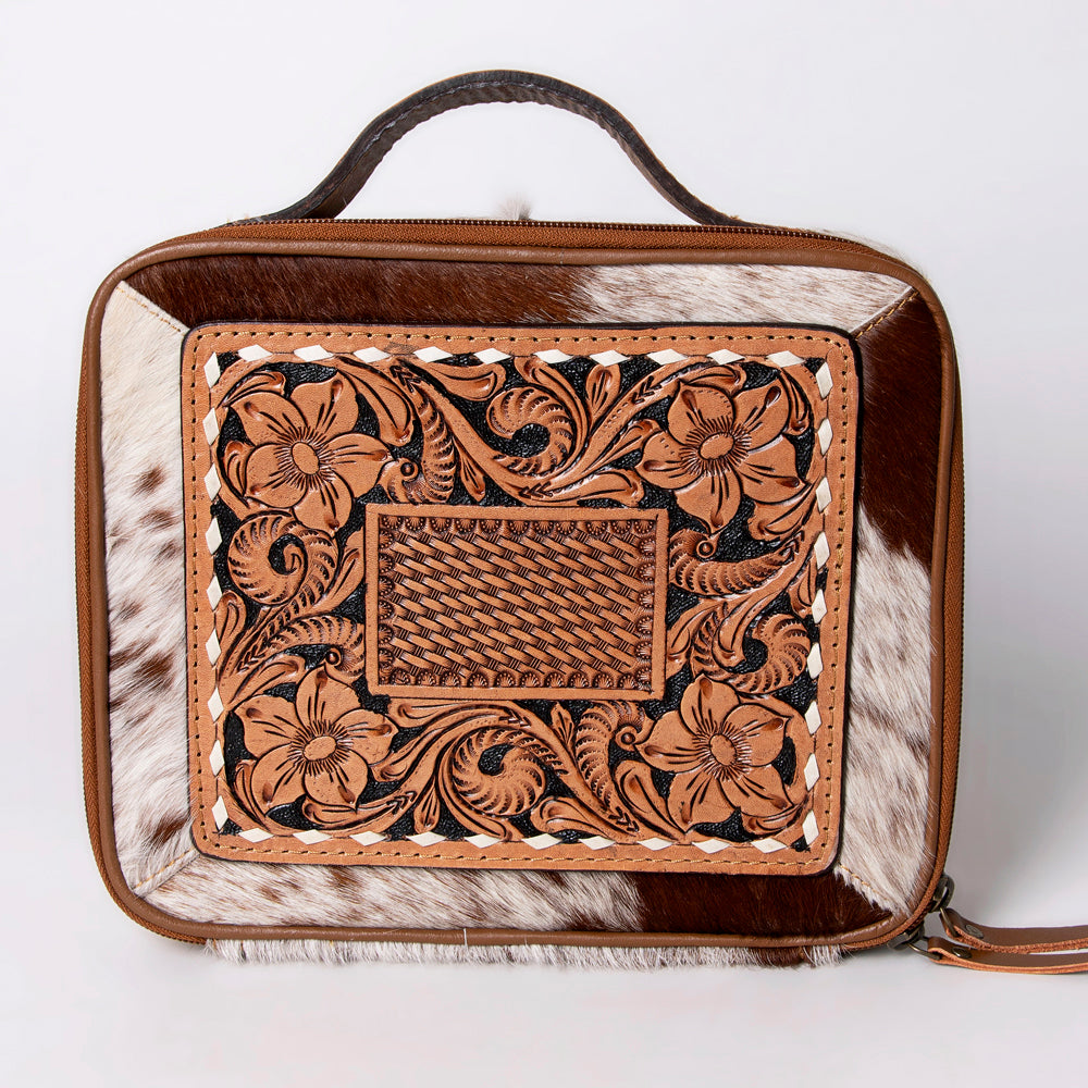 LC-ADBGA300 American Darling Jewelry Case Hair-On Cowhide with Tooled Floral Panel & Inlay