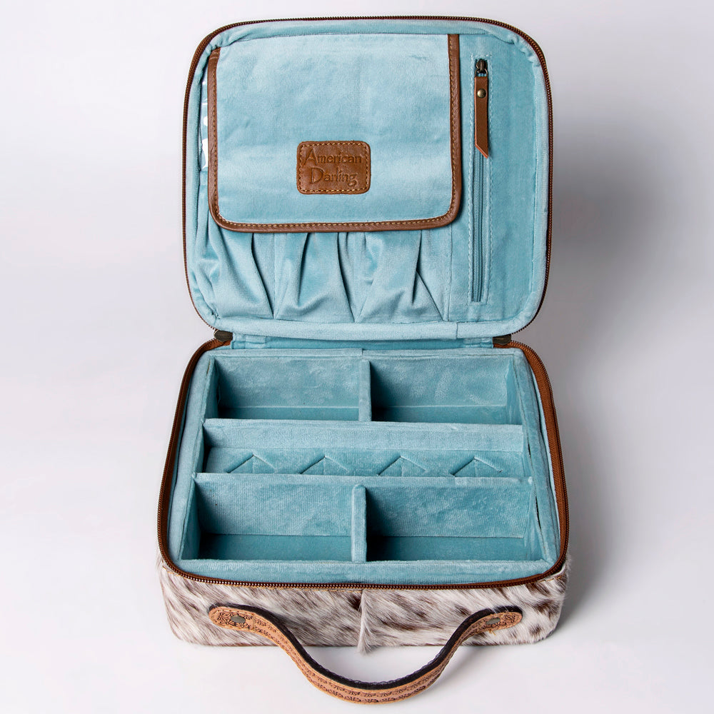 LC-ADBGA300 American Darling Jewelry Case Hair-On Cowhide with Tooled Floral Panel & Inlay