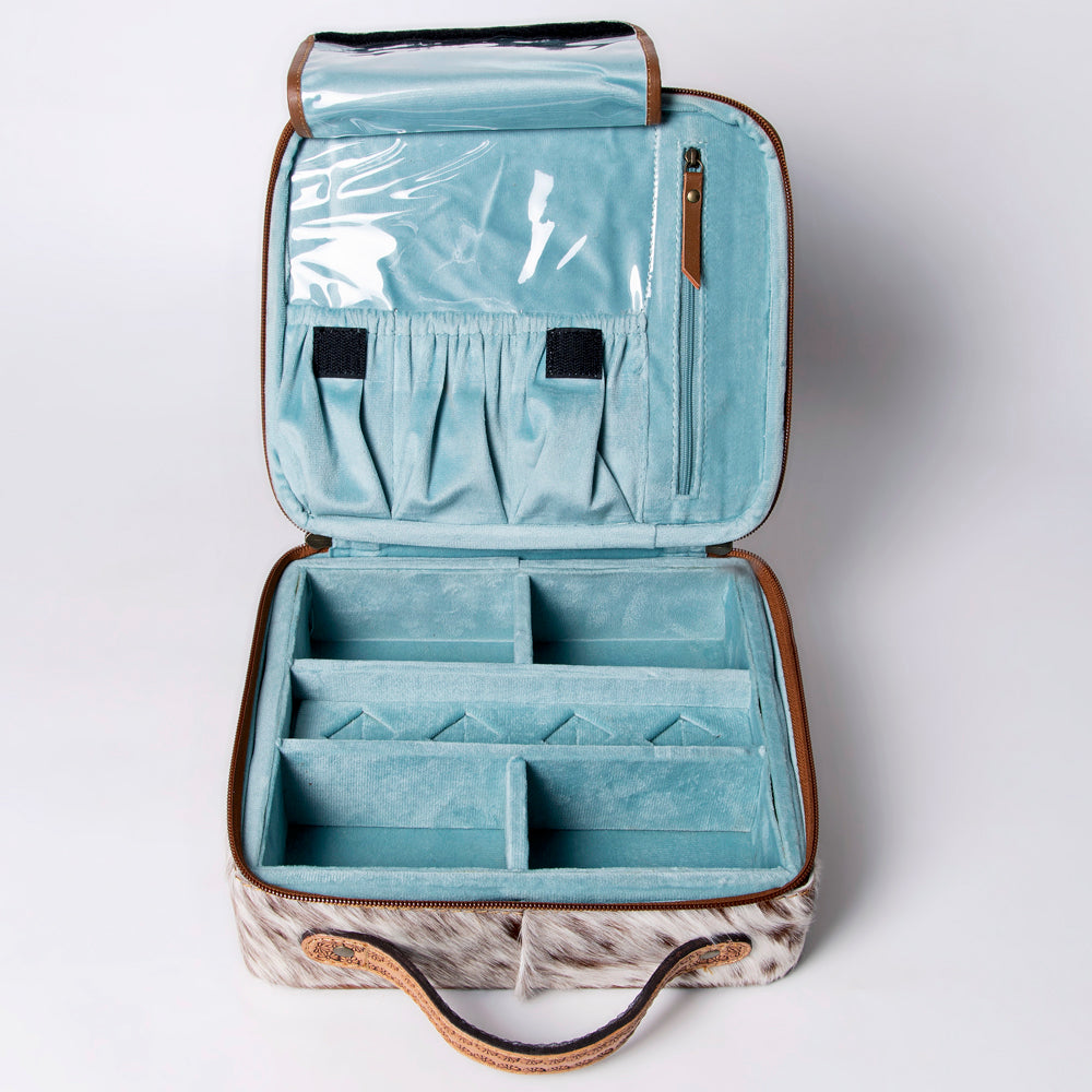 LC-ADBGA300 American Darling Jewelry Case Hair-On Cowhide with Tooled Floral Panel & Inlay